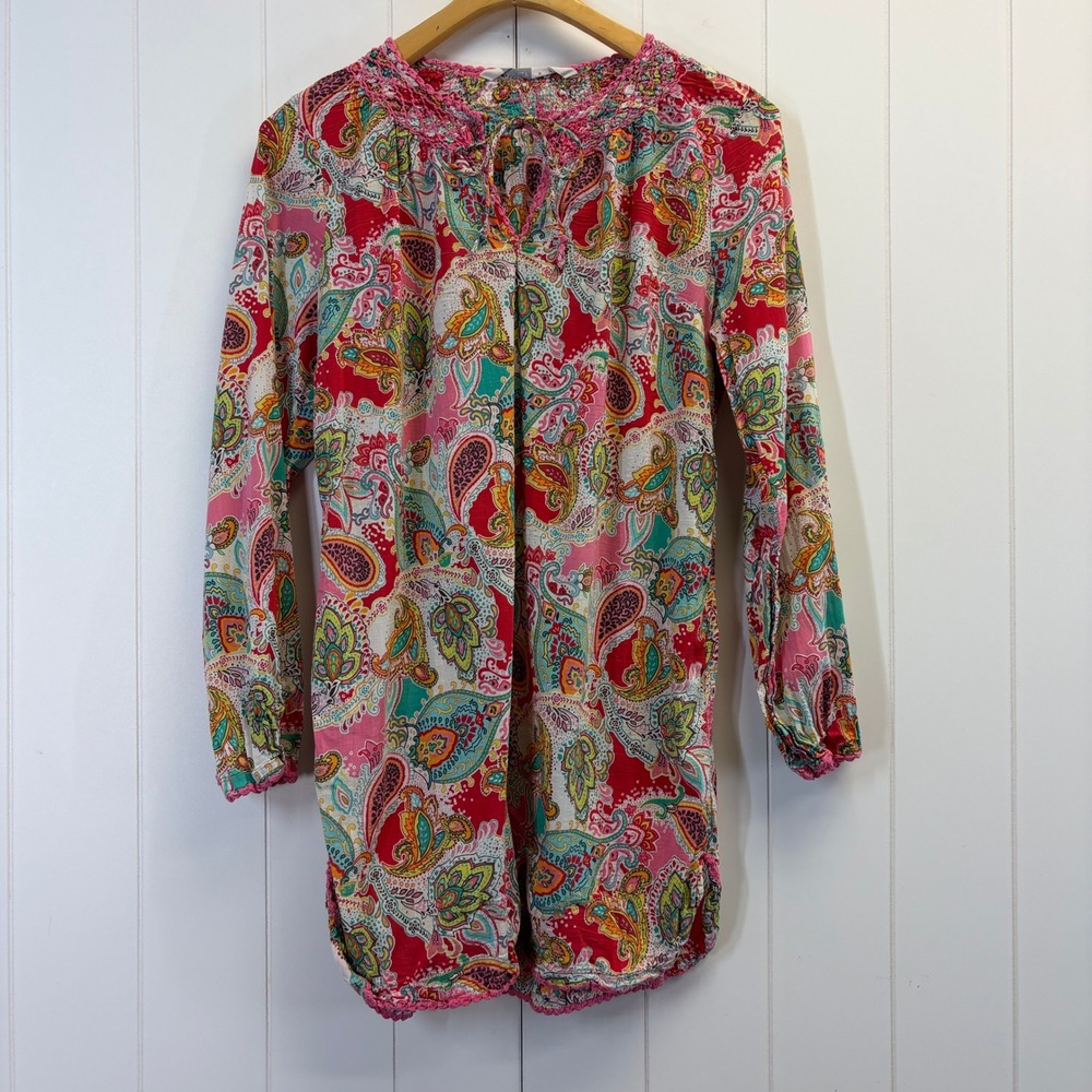 Athleta Boho Paisley Tunic Dress Cover Womens Size XL Coastal Resortwear Beachy